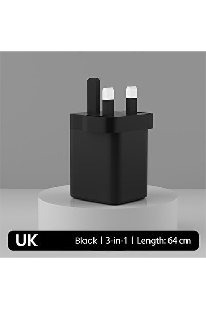 Choice شاحن إلوغ 3 في 1 أسود من المملكة المتحدة، محول شاحن هاتف سريع الشحن بم...