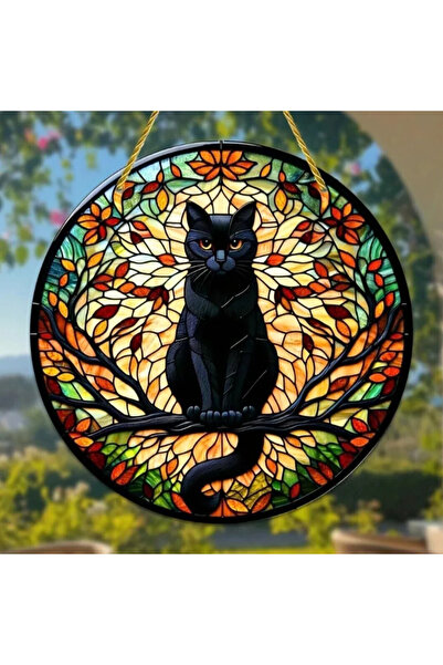 Choice زينة نافذة معلقة مصبوغة بنمط قطة سوداء من ZX-67 بمقاس 15×15 سم/ظل قطة ...