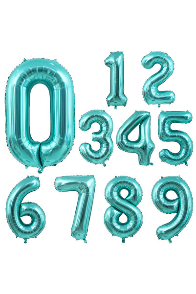 Choice 1 بالون هيليوم كبير من رقائق معدنية مقاس 40 بوصة، أزرق تيفاني، رقم 0-9...