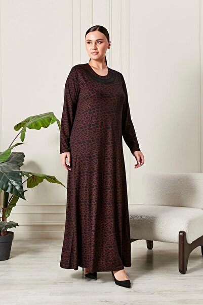 Ferace Women's Plus Size Collar Stone Embellished Combed Cotton Dress