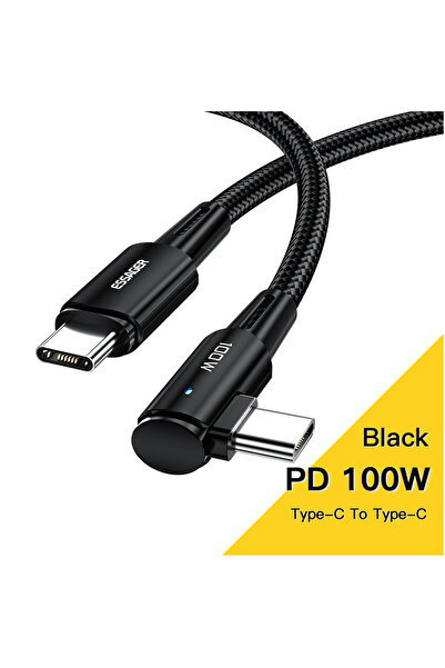 essager كابل 3 متر أسود من نوع C إلى USB C بقوة 100 واط، بطول 3 أمتار، بزاوية...