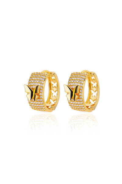 Choice E3451G Shiny Zircon Circle Square Hoop Earrings for Women Gold Color S...