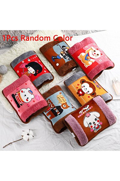 Choice زجاجة ماء ساخنة كهربائية من الفلانليت بلون عشوائي، بنمط كرتوني، قابس ا...