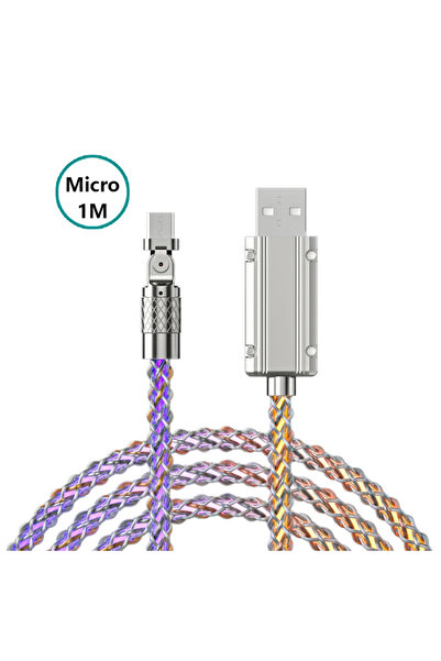 Choice كابل مايكرو بطول متر واحد، 120 وات، 6 أمبير، دوران 180 درجة، كابل شحن فائق السرعة مع كابل كوع متوهج بإضاءة LED من نوع USB