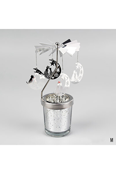 Choice حامل شموع دوار فضي اللون، حامل شموع، ديكور منزلي، هدية لحفلات الهالوين...