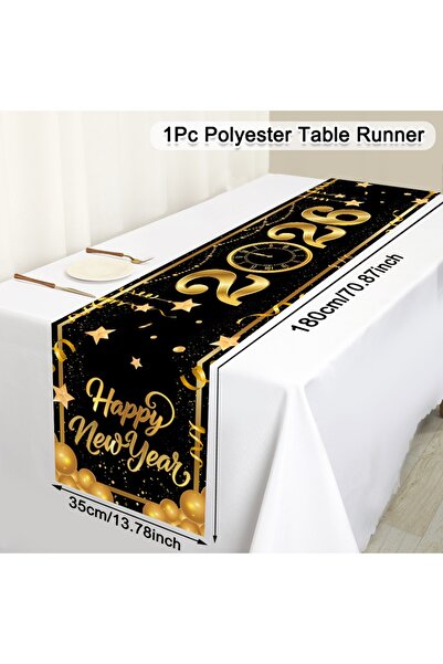 Choice 2 2026 مفرش طاولة من البوليستر بلون الشمبانيا والألعاب النارية بمناسبة العام الجديد لمجموعة حفلات رأس السنة الجديدة.