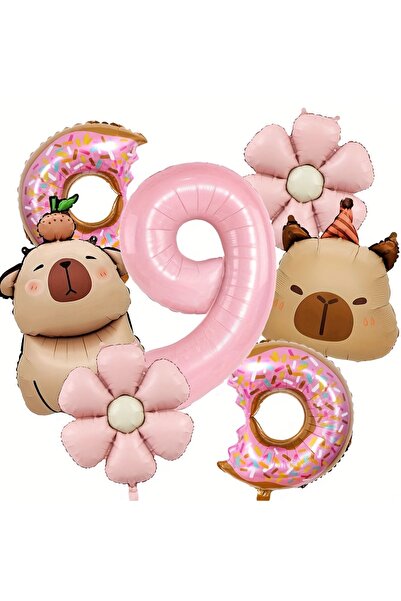 Choice Other 9 7pcs Capybara Themed Balloon 32 inch Pink Numbers 1-9 Birthday...