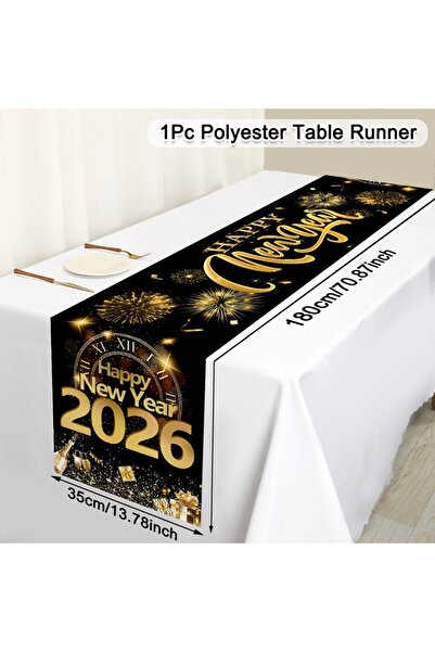 Choice 8 2026 مفرش طاولة سنة جديدة سعيدة، ألعاب نارية، شامبانيا، غطاء طاولة من البوليستر لحفلة رأس السنة الجديدة.