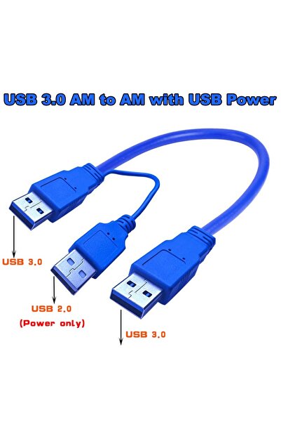 Choice 55CM Blue with power plug USB 3.0 Cable USB 3.0 male to Male data Cable Double USB 3.0 male Cord for