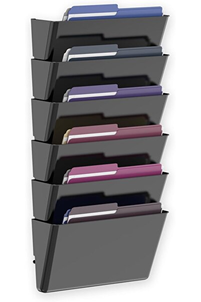 Slasa منظم ملفات حائطي من الأكريليك بستة جيوب، حامل ملفات مثبت على الحائط للمكتب والمنزل (31.5×19×10.5 سم)