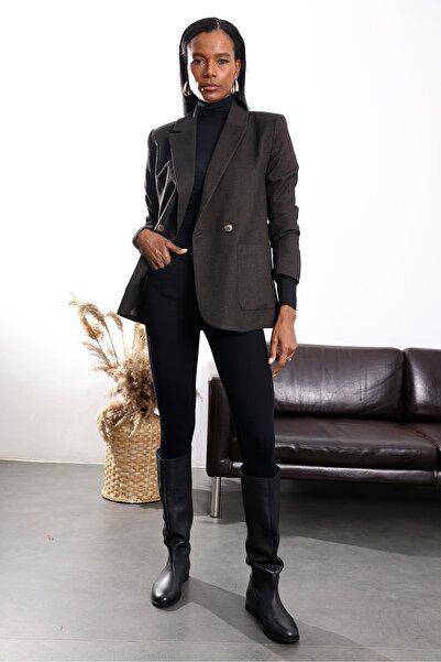 5in1Canpolat Bitter Brown Belted Double-Breasted Rider Jacket 17184