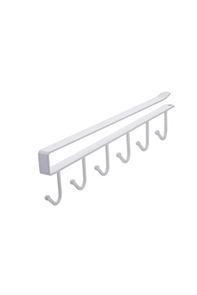 Choice رف تخزين أبيض مكون من 6 خطافات معدنية أسفل الأرفف، حامل أكواب وأدوات م...