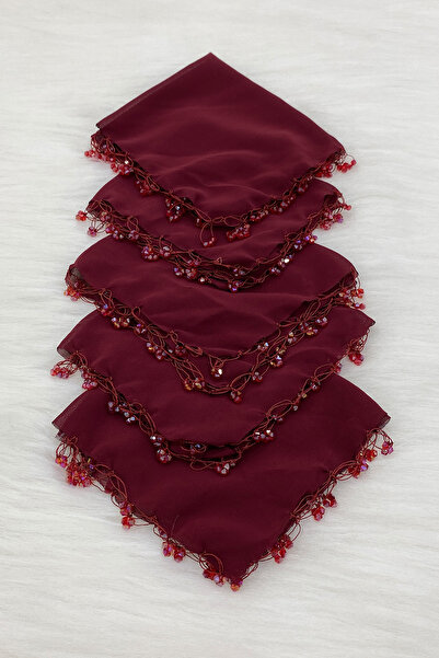 ZEYMERADE Bordo Kristal Cam Boncuklu Gelin Damat Mendili, 10 Adet, Düğün Kına...