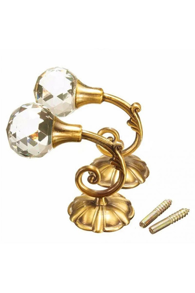 Choice Gold Hooks Hanger Holder Window Accessories 2pcs Metal Crystal Glass C...