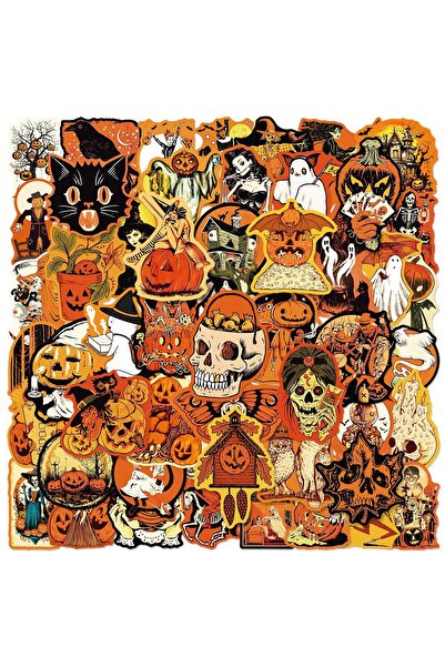 Choice MULTICOLOR 50Pcs Retro Halloween Stickers Halloween Pumpkin DIY Stickers Scrapbooking Phone Luggage