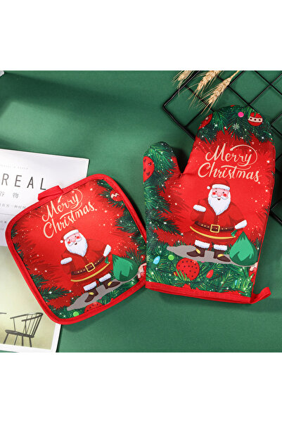 Choice red-1 Set Christmas Oven Mitts and Potholders Set, Santa Snowman Deer ...