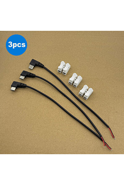 Choice 3 قطع من كابل طاقة مفتوح الطرف بزاوية 90 درجة من نوع USB C ثنائي السنو...