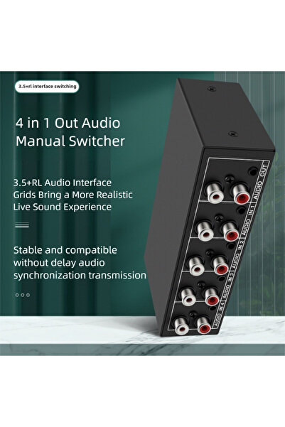 Choice محول صوت أسود آخر 4 في 1 RCA AUX محدد صوت ستيريو 4 مداخل 1 مخرج Aux سلبي 3.5 مم