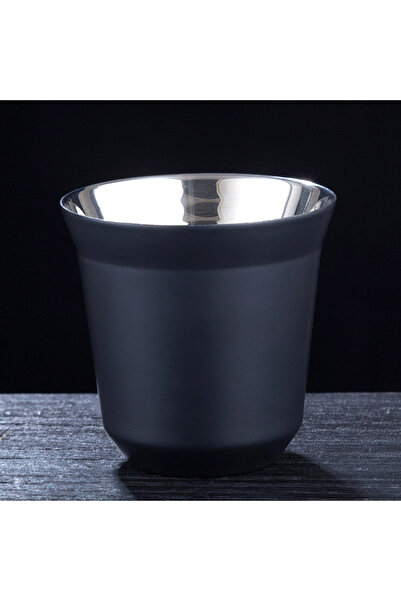 Choice Black 80ml New Simple Flat Bottom Cup Stainless Steel Double-layer Inn...