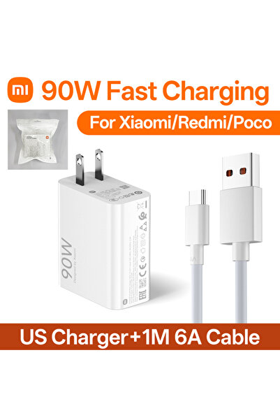 Xiaomi US and 1M Cable Original 90W EU Charger Turbo Charge Type C USB Charging Cable Poco X7 Pro F7 Pro