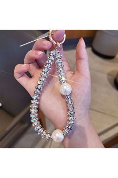 Choice حزام سلسلة هاتف فضي أنيق مرصع بالألماس واللؤلؤ الفاخر مرصع بأحجار الرا...