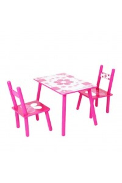L-Sun Wooden table set with 2 chairs, 59x39x40 cm, Pink Butterflies (ML-01)