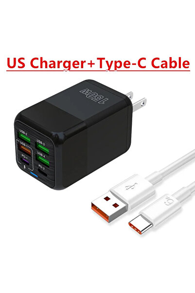 Choice شاحن يو اس بي 6 منافذ يو اس بي 150 وات مع كابل اسود امريكي وشاحن سريع ...