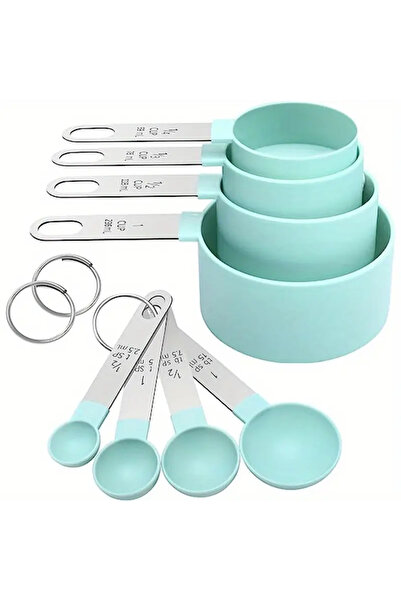 Choice مجموعة من 8 قطع من أكواب القياس والملاعق الخضراء، أكواب قياس متداخلة قابلة للتكديس بمقبض من الفولاذ المقاوم للصدأ، كي