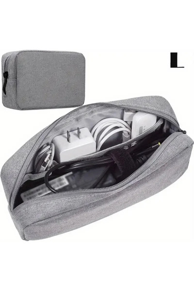 Choice حقيبة تخزين رمادية مقاس كبير، منظم أسلاك الكابلات، حقيبة سفر، إلكترونيات صغيرة، تخزين بطاقة SD، بنك طاقة