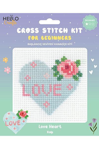 Hello Kit de broderie în cruce pentru începători (fir, ac, pânză) 15*15 cm HC558