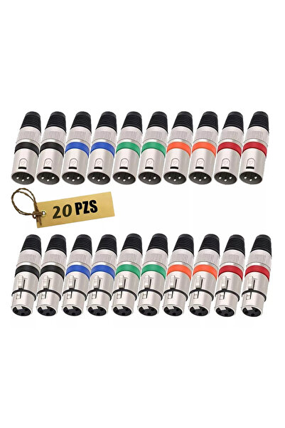 Choice MF-20 20 PCS XLR Cable Connector Colored 3-PIN XLR Ends Male/Female Audio Microphone DMX Plug Jack S