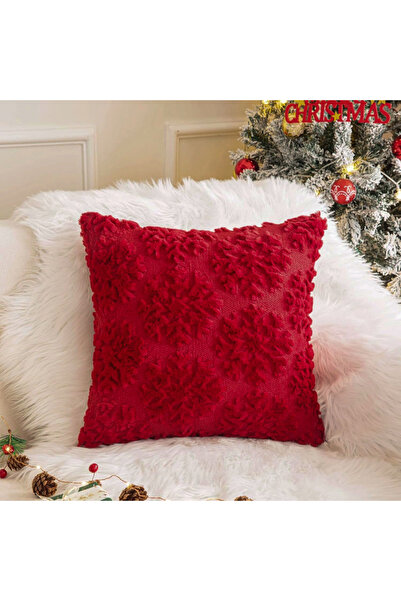 Choice أغطية وسائد زينة عيد الميلاد الحمراء بنقشة رقاقات الثلج مقاس 45×45 سم، مصنوعة من الفرو الصناعي الناعم باللون الأبيض، مناسبة لعيد الميلاد