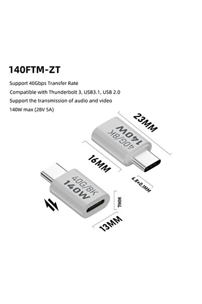 Choice b86 PD140W محول شحن سريع من USB 4.0 من النوع C إلى USB C موصل مزامنة ب...