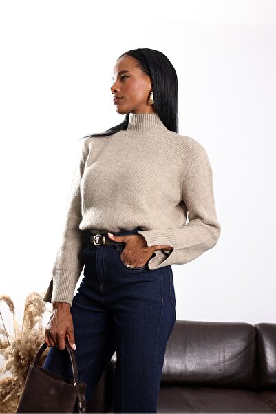 5in1Canpolat Mink Sleeves Slit Sweater 231111