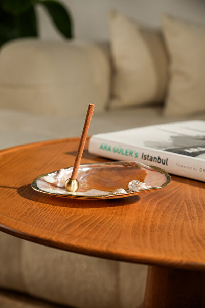 OM Rituals Doğal İstiridye Kabuğu Pirinç Tütsülük - Gold