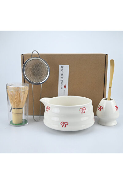 Choice مجموعة مكونة من 5 قطع - عقدة حمراء 2/4/5 قطع من خفاقة الشاي الأخضر، مجموعة شاي يابانية لطيفة على شكل فيونكة تتضمن مجموعات خفاقة وماتشا