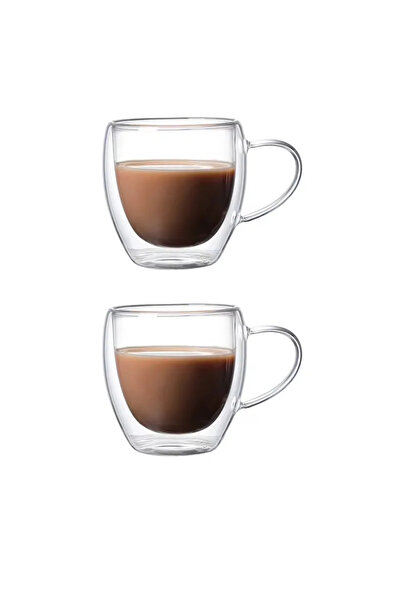 Choice1 250ml 2pcs 250ml Double Wall Transparent Glass Coffee Cup with Handle...