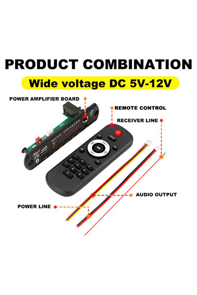 Choice Large remote control 12V MP3 Decoder Board Time Display Bluetooth 5.3 Car Kit 6.5mm Microphone MP3 P