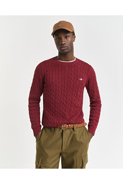 Gant Erkek Bordo Regular Fit Bisiklet Yaka Örgü Kazak