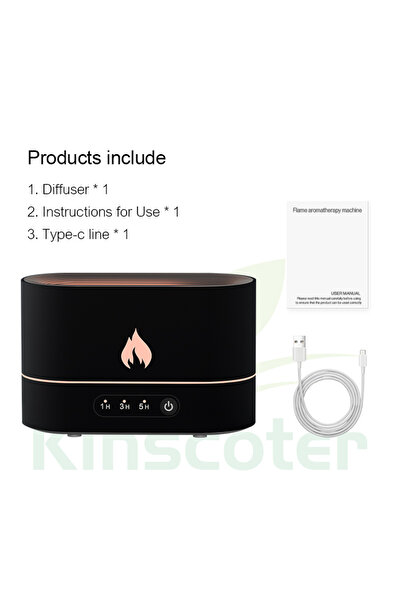 Choice BLACK 250ml Flame Humidifier 1/3/5H USB Smart Timing LED Electric Aroma Diffuser Simulation Fire Ni