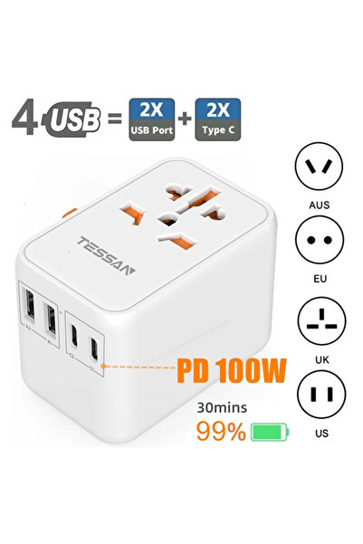 Choice قابس عالمي 100 وات 2U2C TESSAN محول سفر 100 وات مقبس عالمي مع منفذي US...