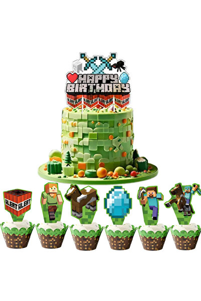 Miniso 1set-13pcs New My world Cake Toppers Birthday Party Decorations Cupcake Topper for Kids Cake Orname