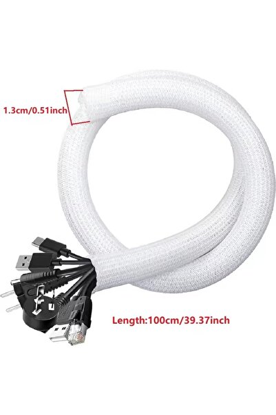 Choice غلاف كابل مضفر أبيض بطول 1 متر و5/1 متر، غلاف كابل من النايلون PET، غل...