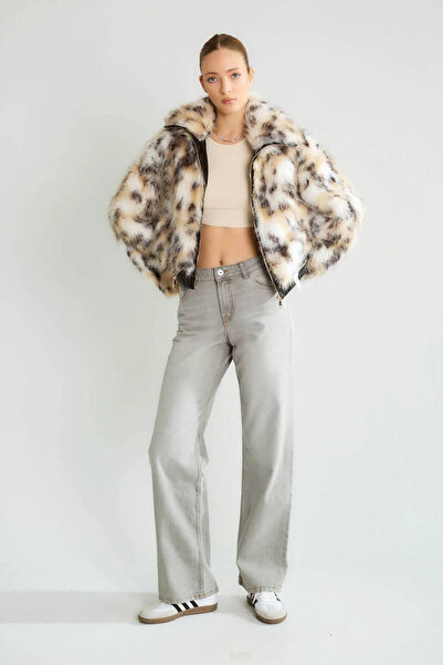 cemo Kışlık Desenli Kısa Suni Kürk Ceket