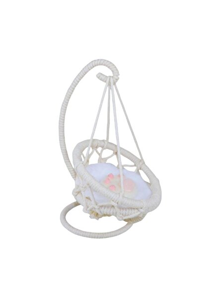 Choice 1 قطعة كرسي معلق للدمية الصغيرة منسوج يدويًا من البلاستيك سلة معلقة أرجوحة لغرفة الألعاب المحشوة بالمينا