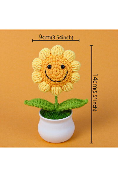 Choice 1 قطعة زهور صناعية إبداعية صفراء، أواني عباد الشمس الكروشيه اللطيفة، زهور محبوكة مصنوعة يدويًا، هدية منزلية