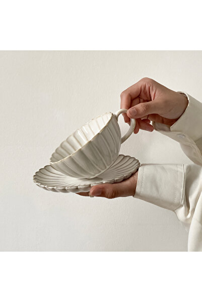 Choice طقم فناجين وصحون يابانية سيراميكية بلون أبيض حليبي سعة 250 مل، وفنجان شاي ياباني مع صحن، وفنجان قهوة