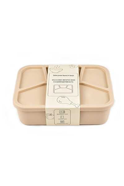 Choice 4 Beige Silicone Bento Box,FourCompartments,Reusable Silicone Lunch Box,Thickened and Leak-Proof Foo