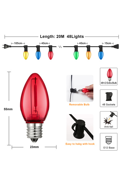Choice قابس الاتحاد الأوروبي 220 فولت 20 متر 48 مصباحًا سلسلة أضواء عيد الميل...