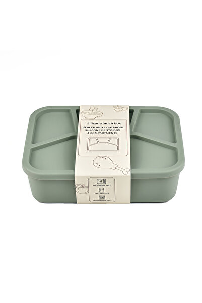 Choice 4 Army Green Silicone Bento Box,FourCompartments,Reusable Silicone Lunch Box,Thickened and Leak-Proo